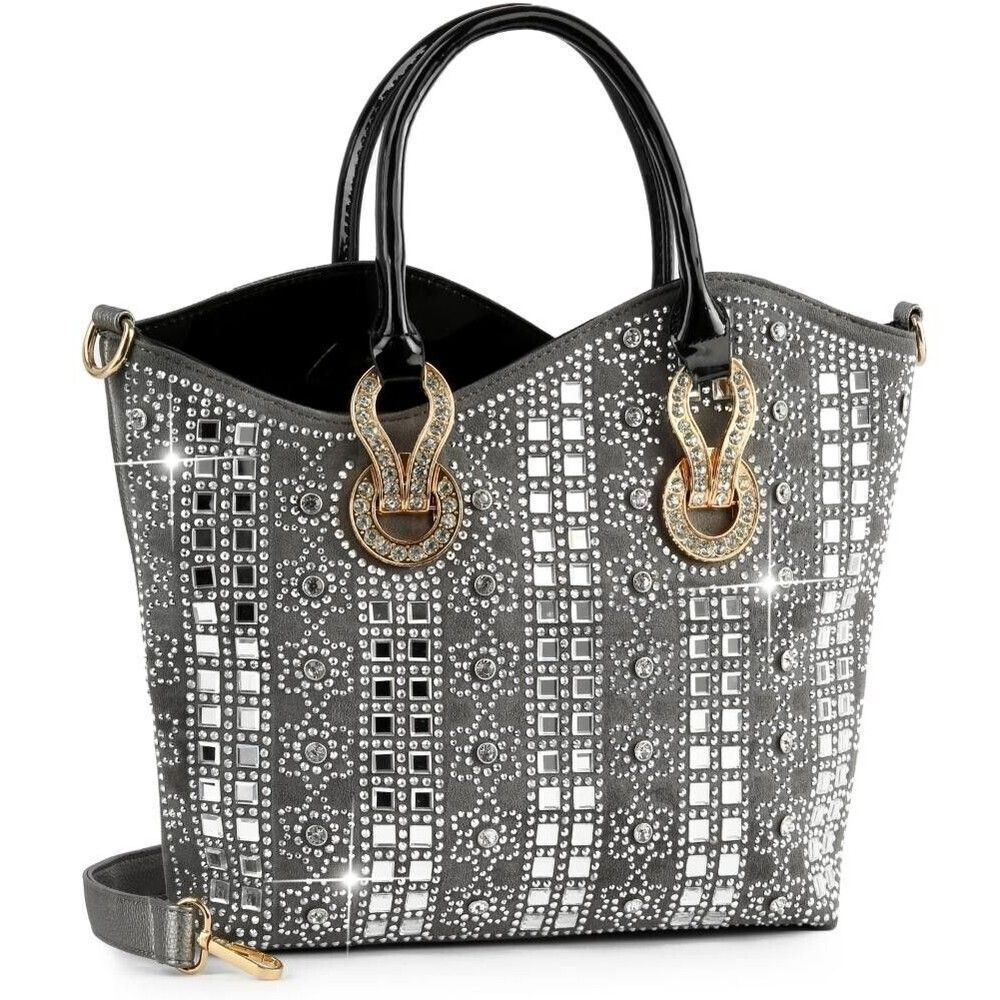 Women's Silver Rhinestone Ombre Pattern Design Elegant Tote Handbags for Women